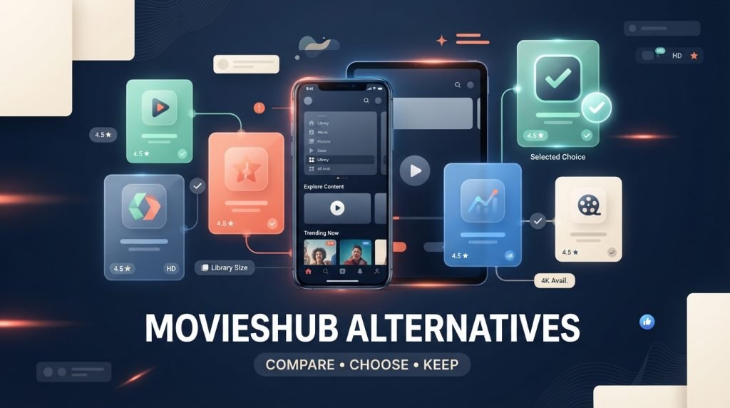 Comparison screen highlighting MoviesHub alternatives and different options for movie streaming.